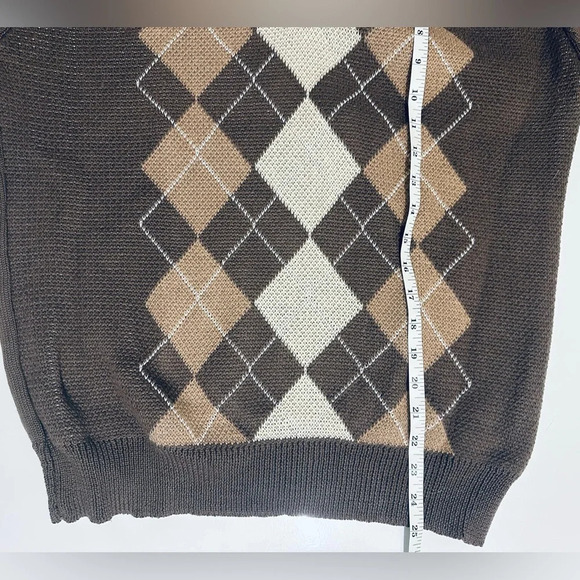 Argyle V-Neck Sweater, Brown, Women’s Size Medium, Baggy Fit, Karwuiio - Picture 11 of 12